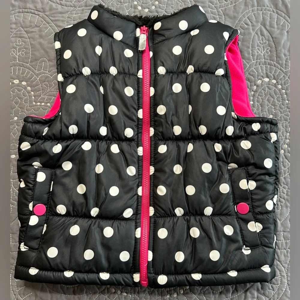 Carters Toddler Girl Black/White/Pink Polka Dot Puffer Vest Size 3T